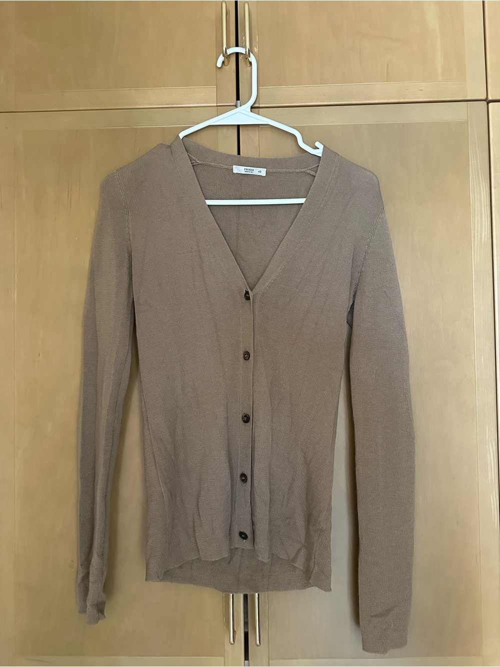 Light Brown V-Neck Button-Up Women's Sweater